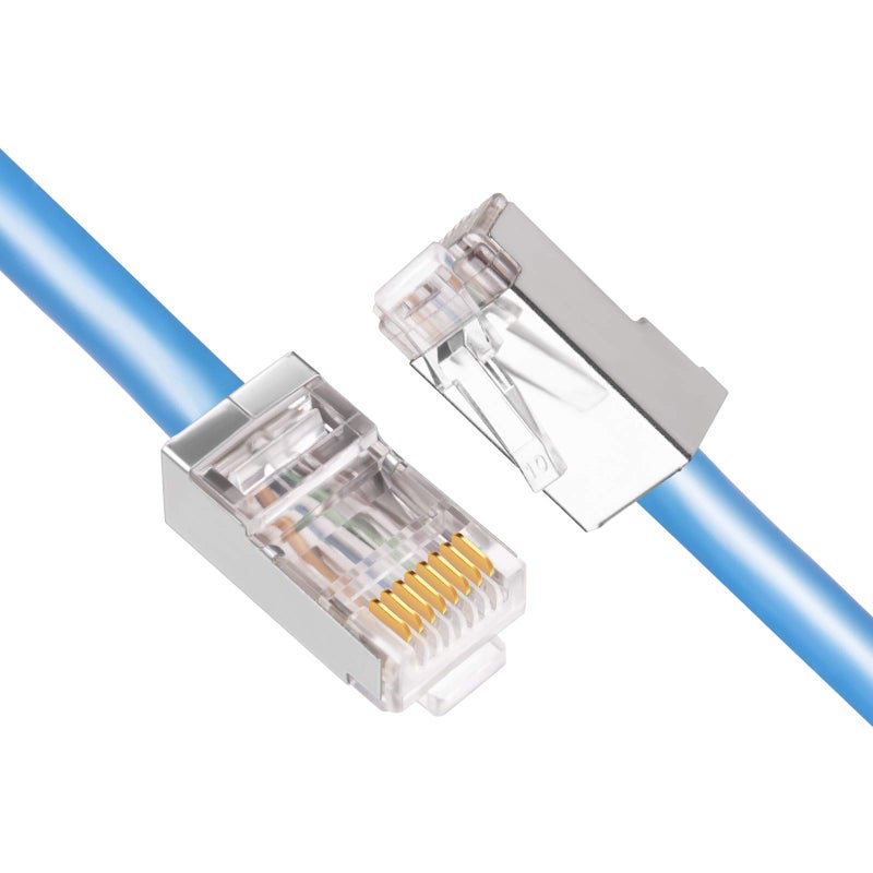 iGreely Shielded Cat6 RJ45 Connectors 50 Pack Gold Plated RJ45 Cat6/Cat5E/Cat5 8P8C 50 Micron 50u 3 Prong FTP STP Ethernet Cable Crimp Modular Plug - Image 4